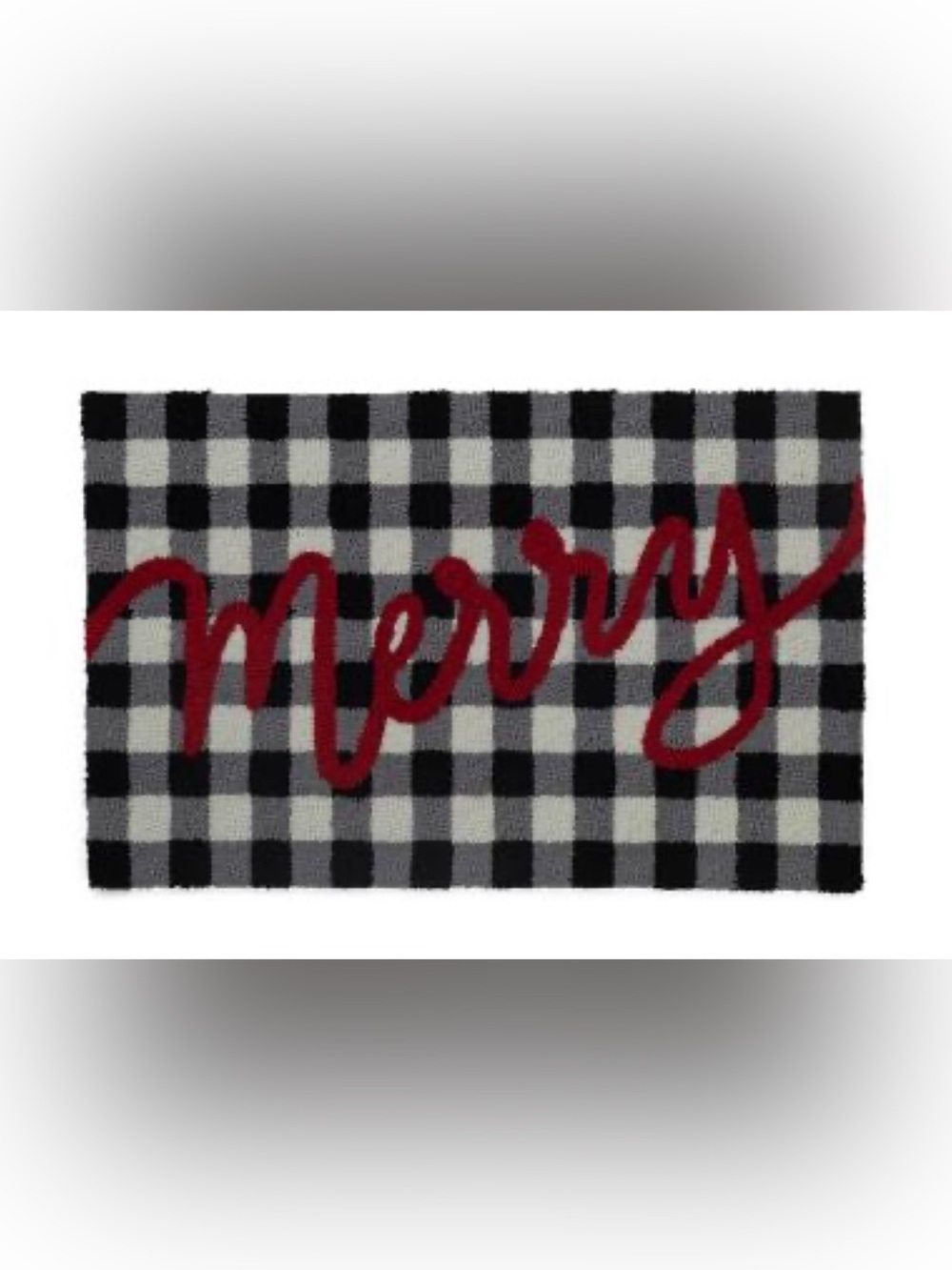 Viral Merry Holiday Black White Check Plaid Hooked Scatter Rug
